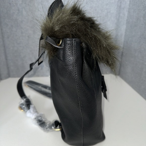 Foley & Corinna Black Leather Backpack Faux Fur With Dust Bag